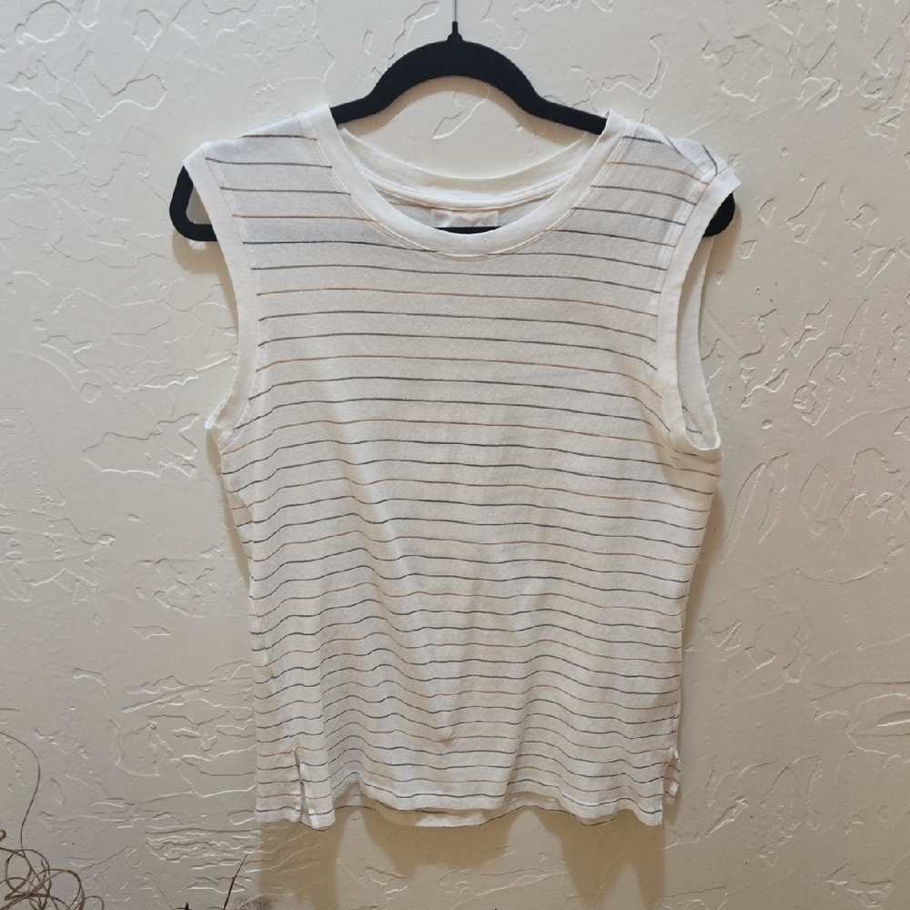 3/$10 24/7 Comfort Apparel White Striped Muscle Tee